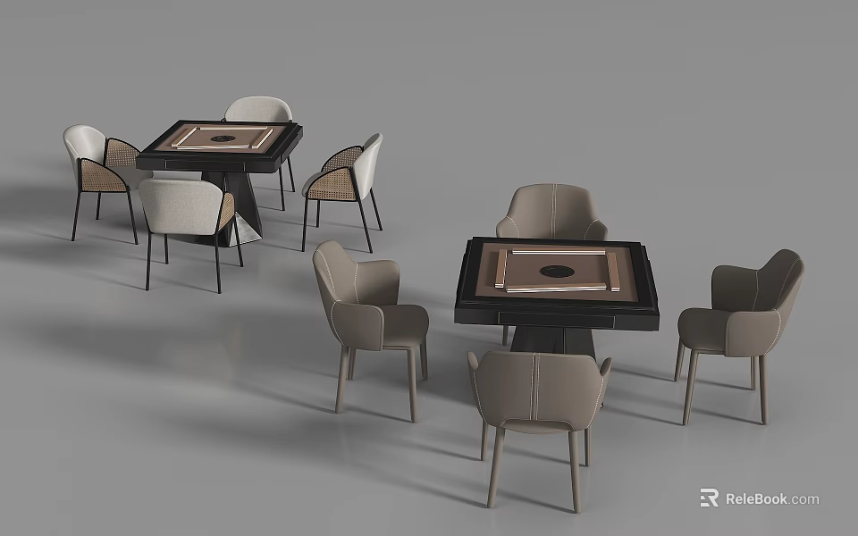 Board Game Entertainment Interior Featuring Mahjong Tables And Surrounding Chairs Setup 3d model 