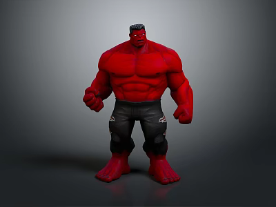 Red Muscular Game Movie Character With Strong Build And Black Pants 3d model