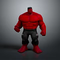Red Muscular Game Movie Character With Strong Build And Black Pants