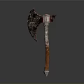 Medieval Battle Axe Weapon with Rustic Bladed Head Wooden Handle and Metallic Tip Design