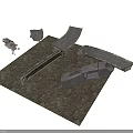 Broken Concrete Structural Components With Fragmented Shapes And Cracked Surfaces
