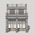 Classical Commercial Complex With Stone Facade Balcony Columns Windows And Doors 3d model