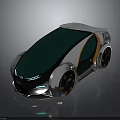 Futuristic Silver Car With Green Roof And Orange Wheels Sleek Design