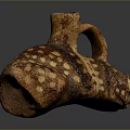 Hand Carved Ceramic Sculpture With Speckled Brown Texture And Vintage Handle Design