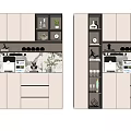 Modern Built in Wine Cabinet With Glass Doors And Marble Countertop In Kitchen Interior