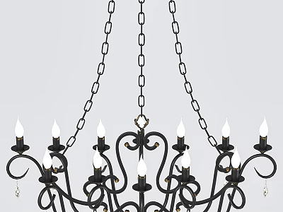 Elegant Black Iron Chandelier With Candle Style Lights And Chain Hanging Decorative Design 3d model