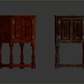 Classic Red and Brown Wooden Cabinets with Doors and Carved Legs Design