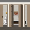 Modern Interior With Wooden Folding Doors Connecting Open Space And Fireplace Area