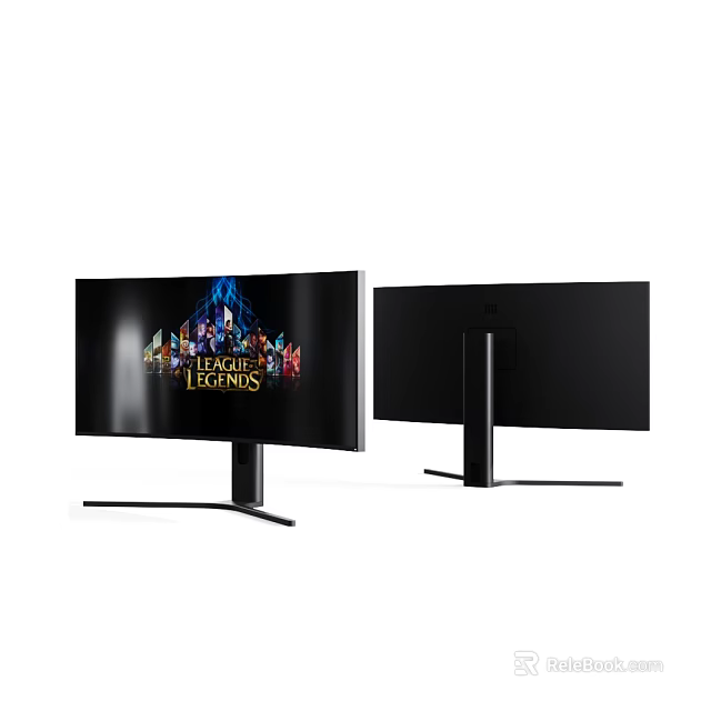 Curved Gaming Monitor And Flat Screen Display With Modern Stand For League of Legends 3d model 