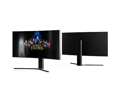 Curved Gaming Monitor And Flat Screen Display With Modern Stand For League of Legends 3d model
