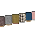 Round Upholstered Sofa Stool With Wooden Base And Various Color Options