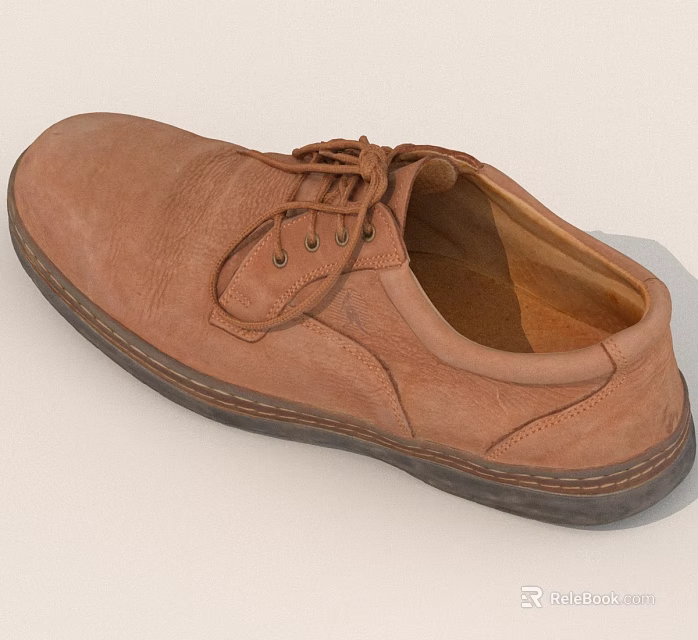 Men's Brown Leather Lace Up Shoes With Dark Sole And Casual Style 3d model 