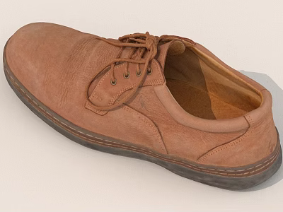 Men's Brown Leather Lace Up Shoes With Dark Sole And Casual Style 3d model