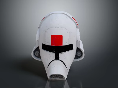 White Futuristic Helmet Featuring Red Square Black Accents And Detailed Design 3d model