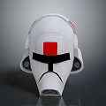 White Futuristic Helmet Featuring Red Square Black Accents And Detailed Design