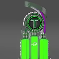 Modern Green Display Stand Featuring Bottles and Top Circular Logo Design 3d model