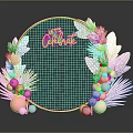 Pink Circular Celebration Decor With Leaf Accents Pearl Beads And Festive Design