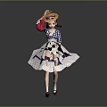 Game And Movie Character In Brown Hat Red Bag Blue White Checkered Top And White Dress With Purple Trim