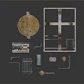 Industrial Equipment Parts Including Rusty Yellow Tank Pipes Metal Frame And Tools