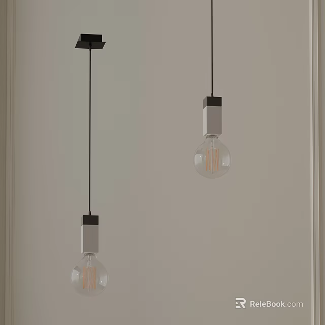 Modern Minimalist Pendant Lights With Clear Glass Bulbs And Metal Base Hanging In Interior 3d model 