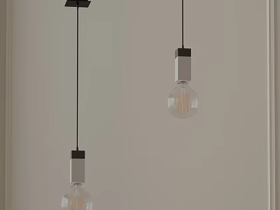 Modern Minimalist Pendant Lights With Clear Glass Bulbs And Metal Base Hanging In Interior 3d model