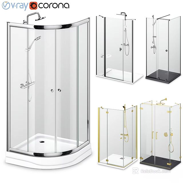 Contemporary Shower Sauna Enclosures Featuring Transparent Glass And Modern Fixtures In Various Styles 3d model 
