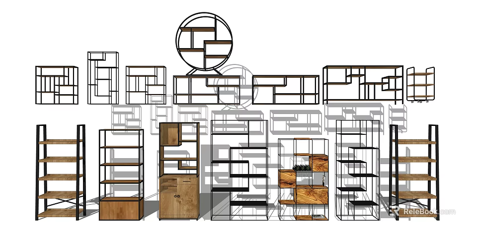 Varied Design Display Shelves With Wooden And Metal Frame For Retail Stores 3d model 