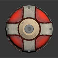 Red And Silver Object With Transparent Red Panels And Striped Metallic Base