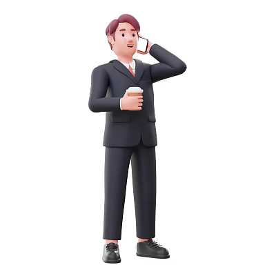 A Man In Suit And Tie Holding Coffee While Talking On Phone 3d model