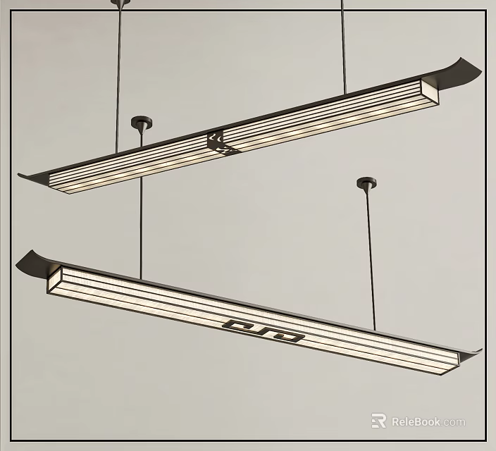 Sleek Modern Long Rectangular Pendant Lights With Metal Frame And White Illumination 3d model