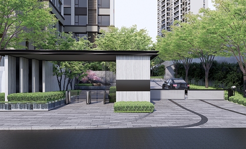 Waterscape of the main entrance of modern gate residential area 3d model