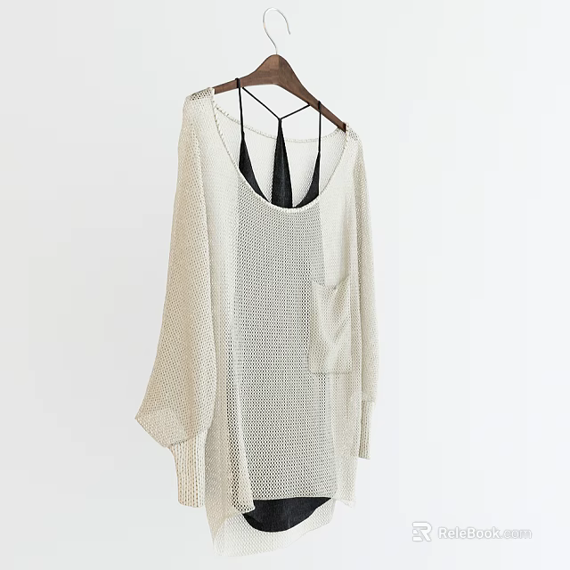 Off White Knit Cardigan With Black Camisole Hanging On Hanger White Wall Background 3d model 
