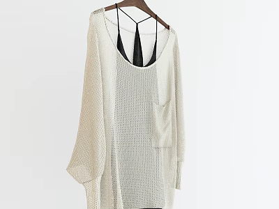 Off White Knit Cardigan With Black Camisole Hanging On Hanger White Wall Background 3d model