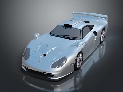 Shiny Silver Sports Car Featuring Sleek Aerodynamic Design Rear Spoiler and Modern Exterior 3d model