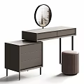 Modern Dressing Table With Round Mirror Drawers And Stool Design 3d model