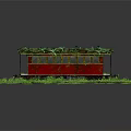 Red Train Carriage Model Overgrown with Green Plants and Grass on Circular Base