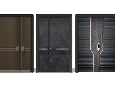 Modern Combination Doors With Dark Finish Textured Panels Various Designs And Handle Details 3d model
