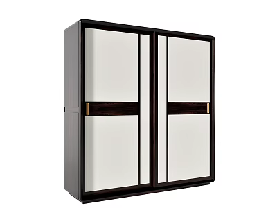 Modern Sliding Door Wardrobe With Dark Frame Light Panels Decorative Strips And Metal Handles 3d model