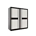 Modern Sliding Door Wardrobe With Dark Frame Light Panels Decorative Strips And Metal Handles