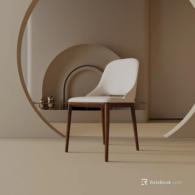 White Minimalist Table Lamp On Small Table With Beige Wall And Circular Decor 3d model 