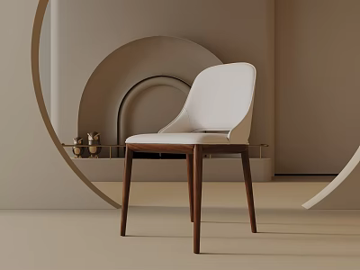 White Minimalist Table Lamp On Small Table With Beige Wall And Circular Decor 3d model