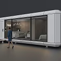 Modern Container Vacation Home Building With Large Glass Windows And Interior Furniture