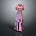 Stylish Purple Short Sleeved Dress With Gold Accents And Layered Skirt