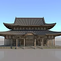 Traditional Chinese Architectural Design With Double Eaved Roof Wooden Columns And Stone Platform