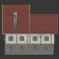 Cartoon Fairy Tale Cottage With Red Tiled Roofs White Walls And Pointed Towers