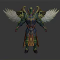 Mythical Armored Warrior With Angelic Wings And Ornate Gold Blue Red Accents