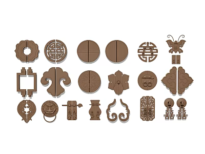 Chinese Traditional Door Knobs With Ornate Decorative Patterns And Multiple Shapes 3d model