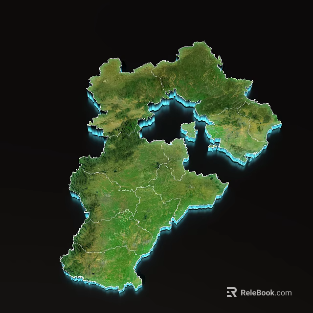 3D Geographical Map Displaying Detailed Terrain With Green Land And Blue Water Regions 3d model 