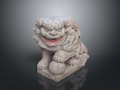Traditional Stone Lion Statue With Intricate Mane Claws And Stone Ball Base 3d model