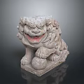 Traditional Stone Lion Statue With Intricate Mane Claws And Stone Ball Base